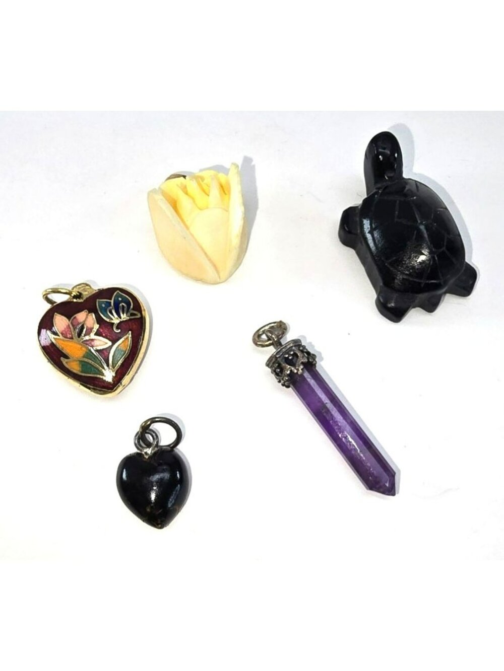 Jewelry Pendants Set Amethyst Enamel Heart Charms Tortoise Rose li608